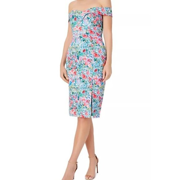 NWT Aidan by Aidan Mattox Off the Shoulder Floral Dress Lilac Multi Size 10 - Picture 2 of 16